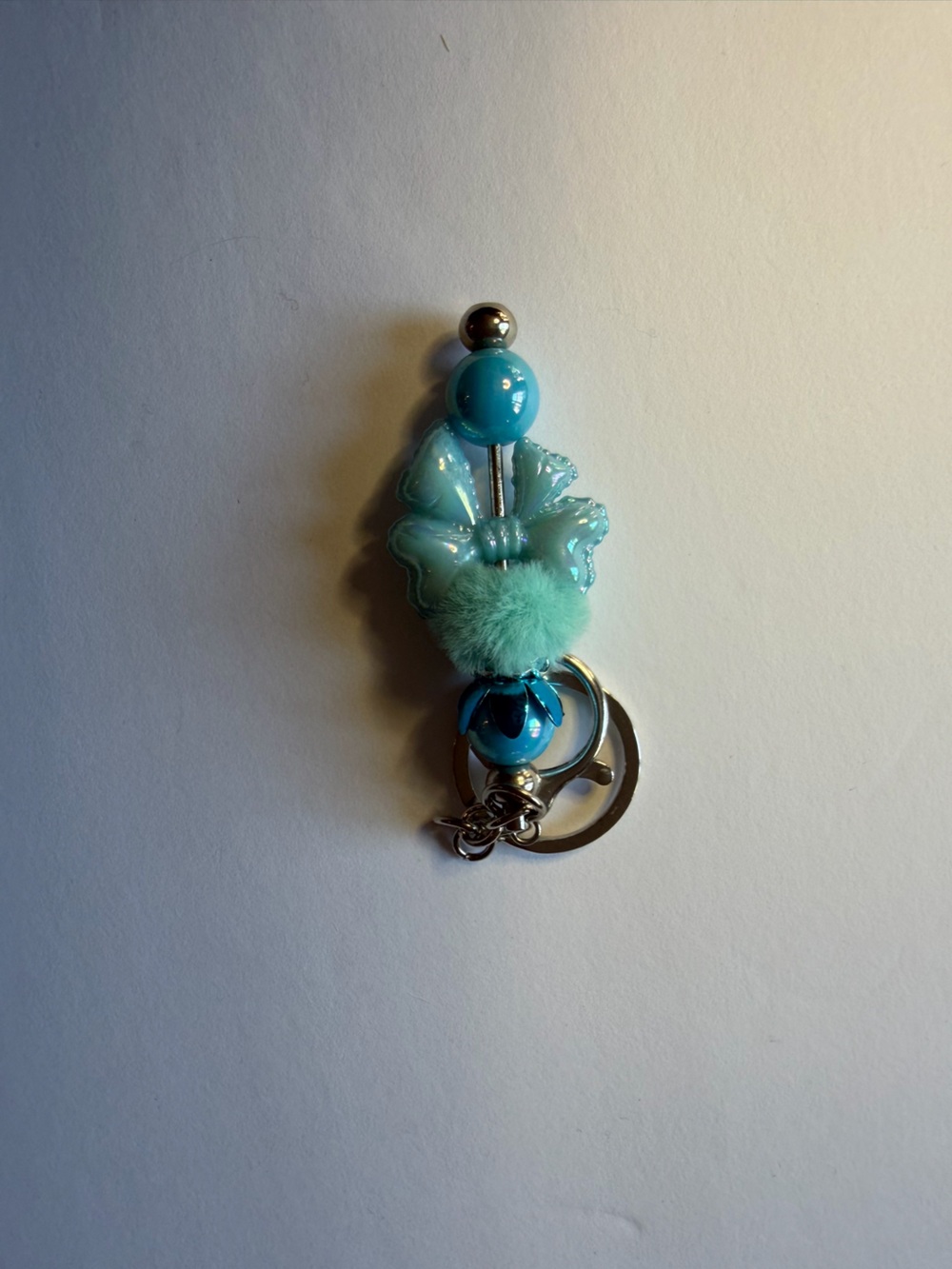 Blue Floral Pom-Pom Keychain Charm - Women Jewelry